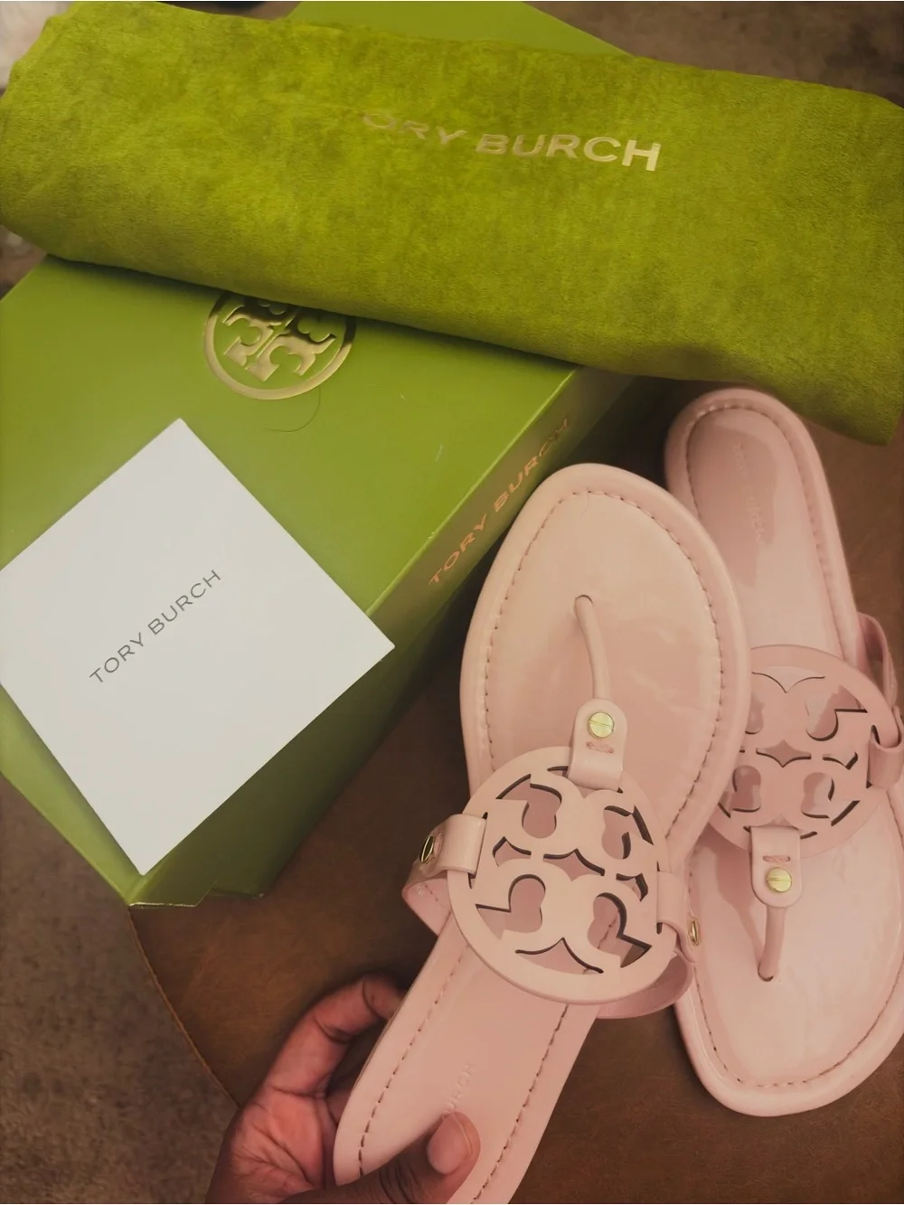 Tory Burch Pink Patent Miller Logo Thong Sandals